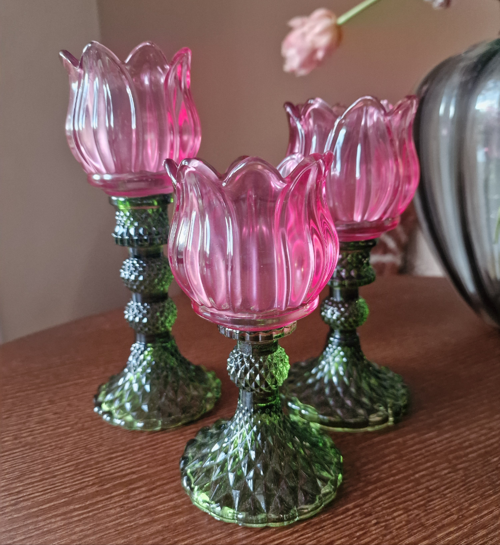 Theelichthouder Tulp - Glas Roze - 19cm