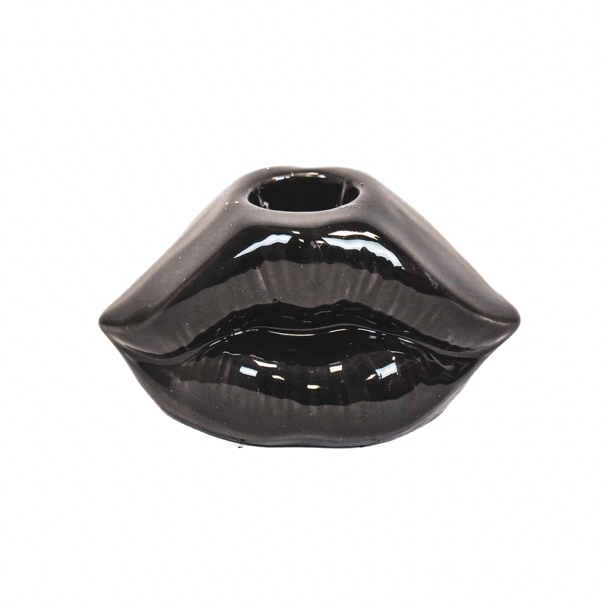 Kaarshouder - Lip - Keramiek - Zwart - 10,5x6,5x5,5cm
