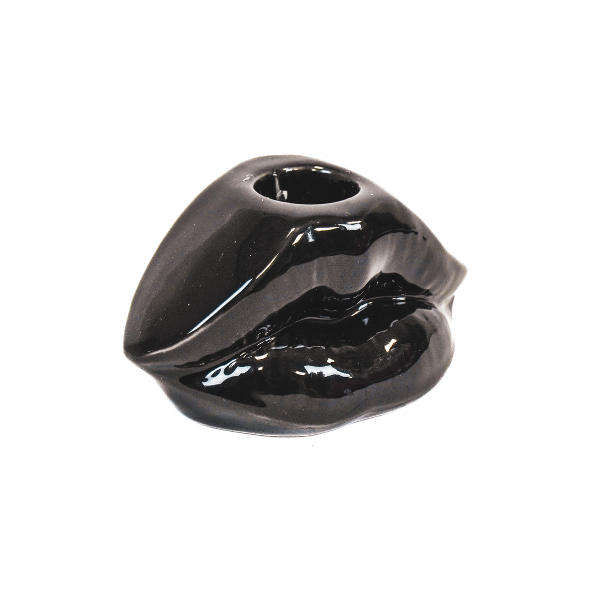 Kaarshouder - Lip - Keramiek - Zwart - 10,5x6,5x5,5cm