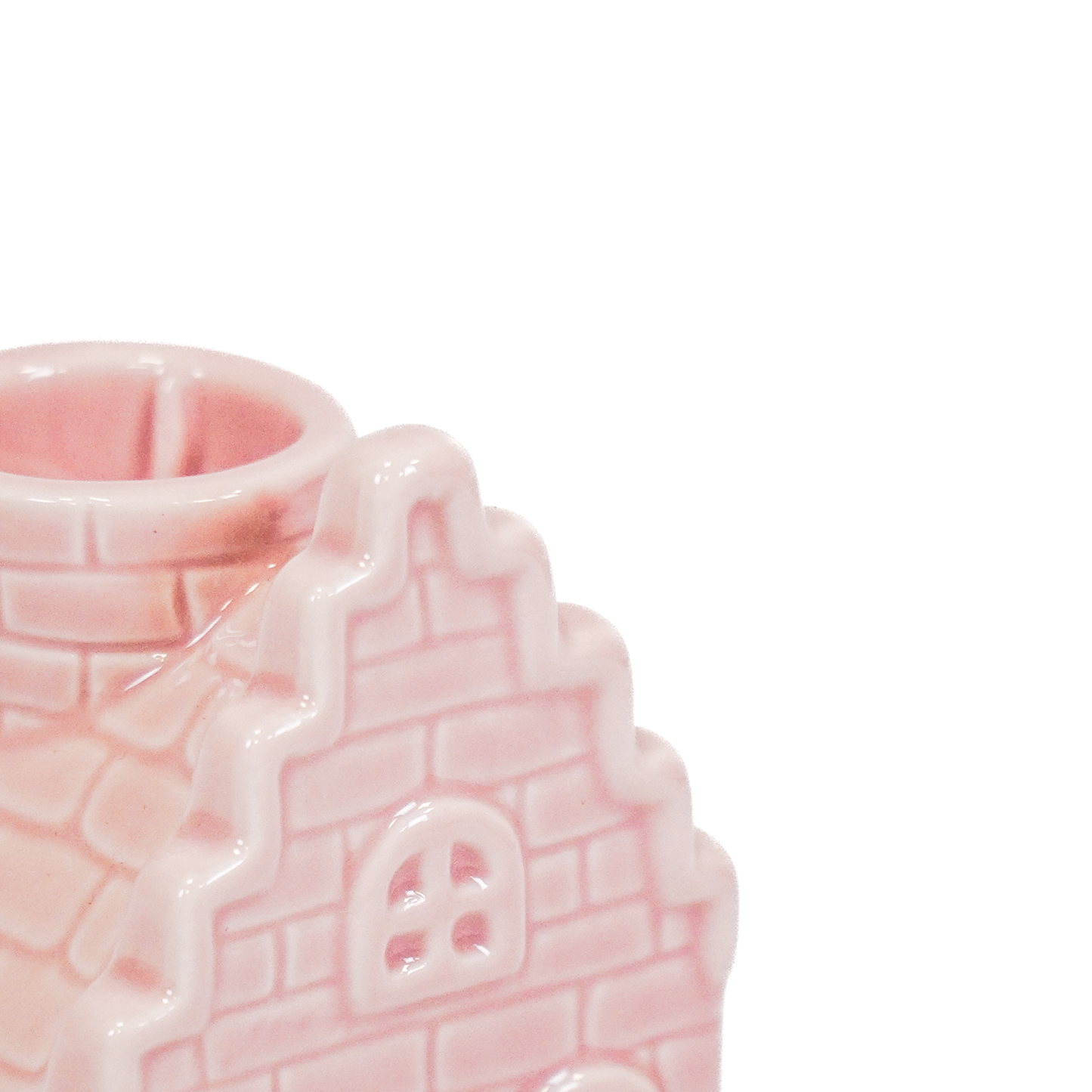 Kandelaar - Huis - Keramiek - Roze - 6x6x11cm