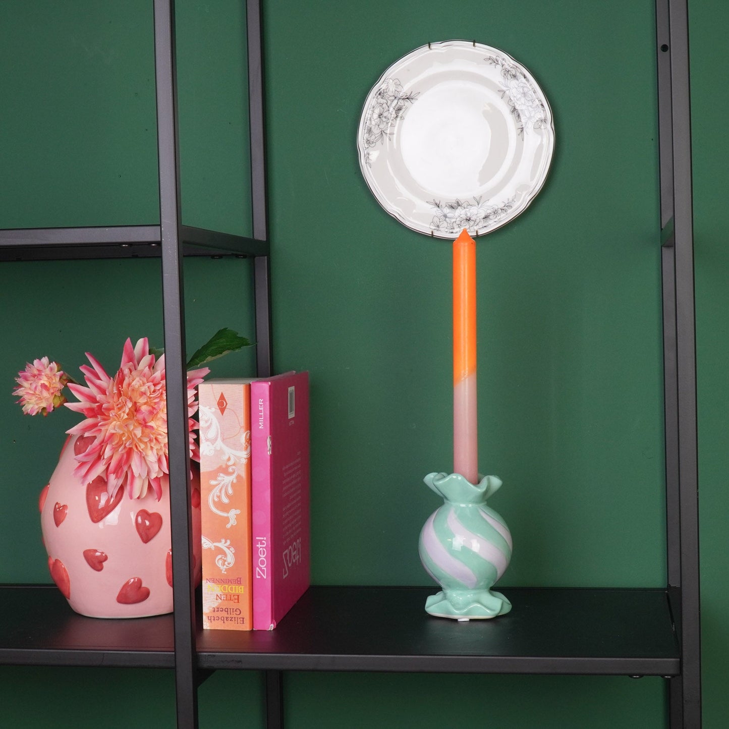 Kandelaar - Ronde toffee - Mint -8,5x8,5x13 cm