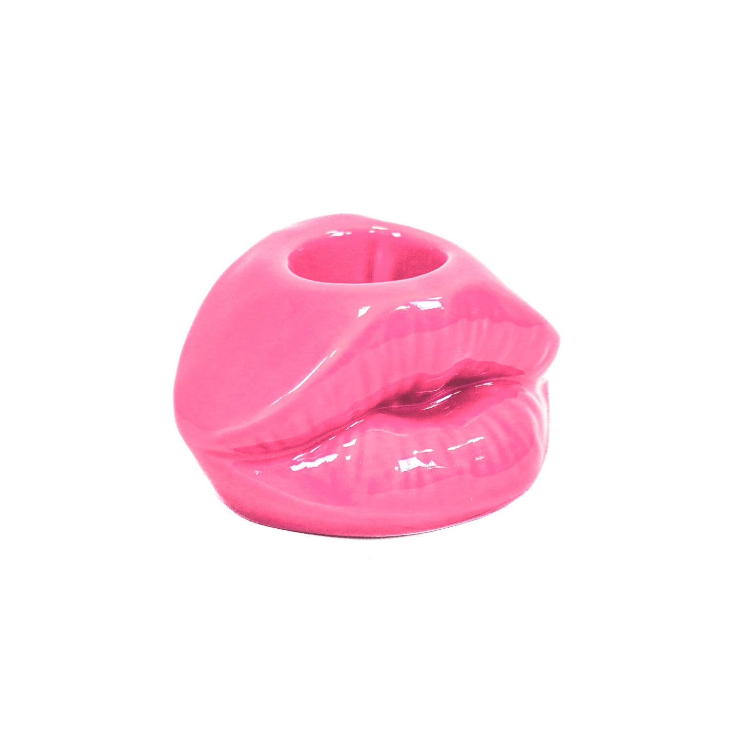 Kaarshouder - Lip - Keramiek - Neon Roze - 10,5x6,5x5,5cm