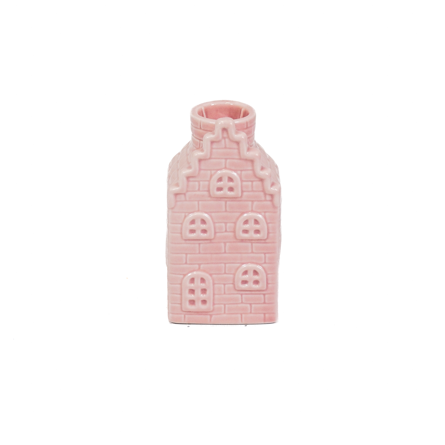 Kandelaar - Huis - Keramiek - Roze - 6x6x11cm