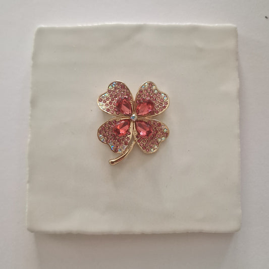 Tegeltje - 3D - Klavertje Vier Roze - Tegeltje naar keuze