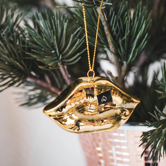 Xmas hanger - Lip - Keramiek - Goud - 6,5x2x4cm