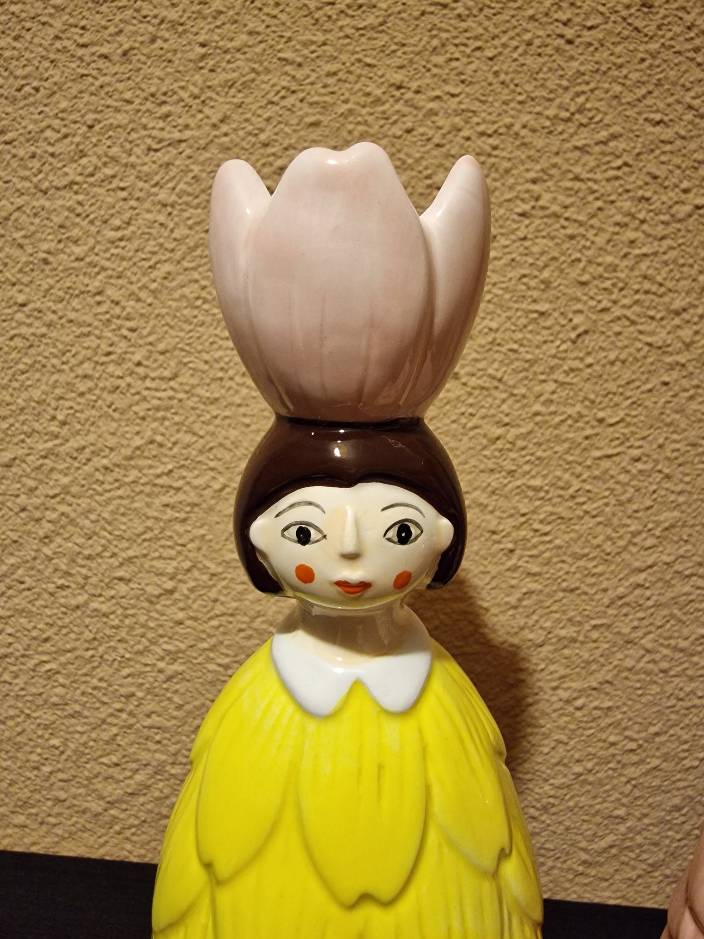 Kandelaar Flower Girl - Kermamiek - Geel - 6.5x7x17.5cm