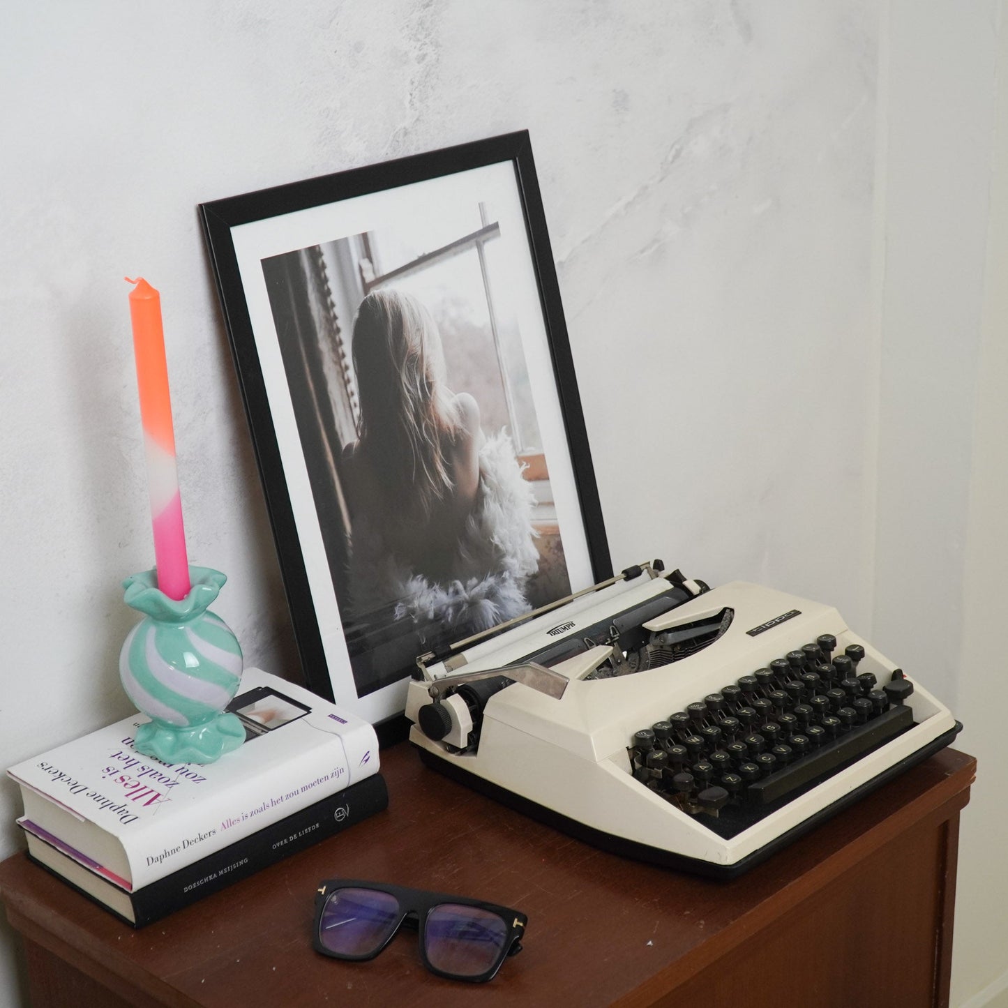 Kandelaar - Ronde toffee - Mint -8,5x8,5x13 cm