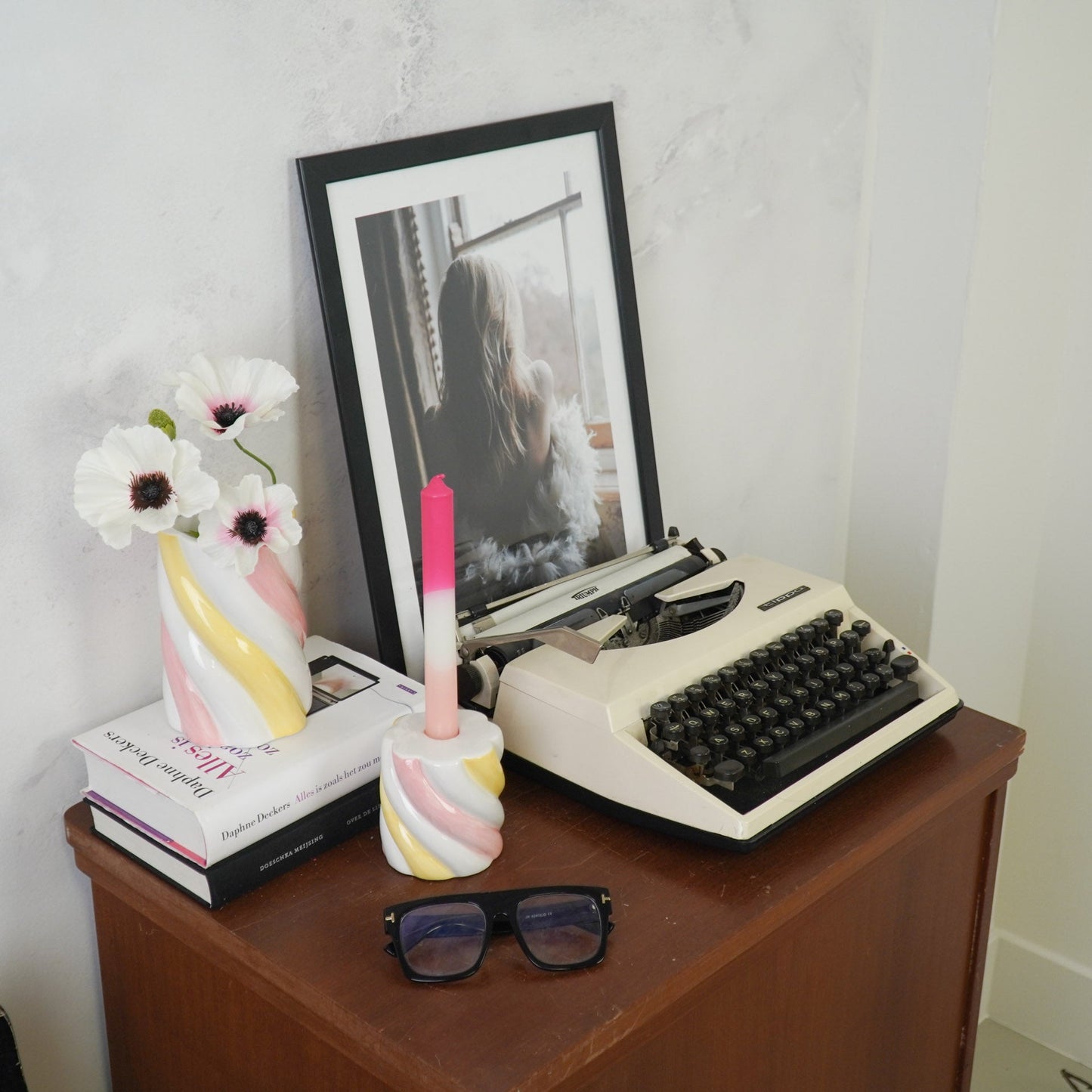 Kandelaar - Marshmellow -Yellow/Pink/White - 8,5x8,5x9cm