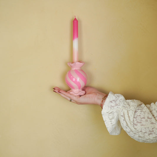 Kandelaar - Ronde toffee - Pink/ neon -8,5x8,5x13 cm