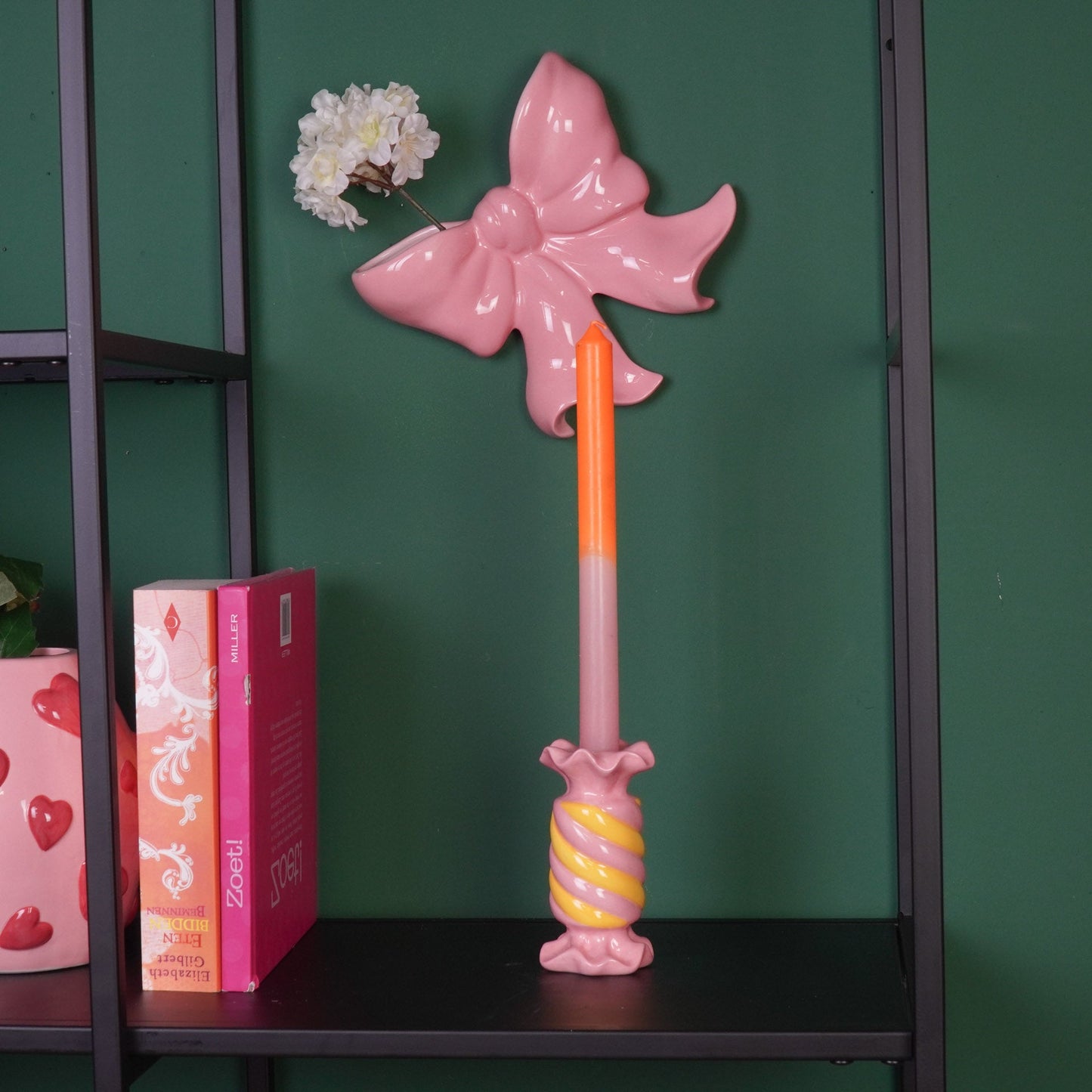 Kandelaar - Toffee Candy - Pink/Yellow -7,5x7,5x13 cm