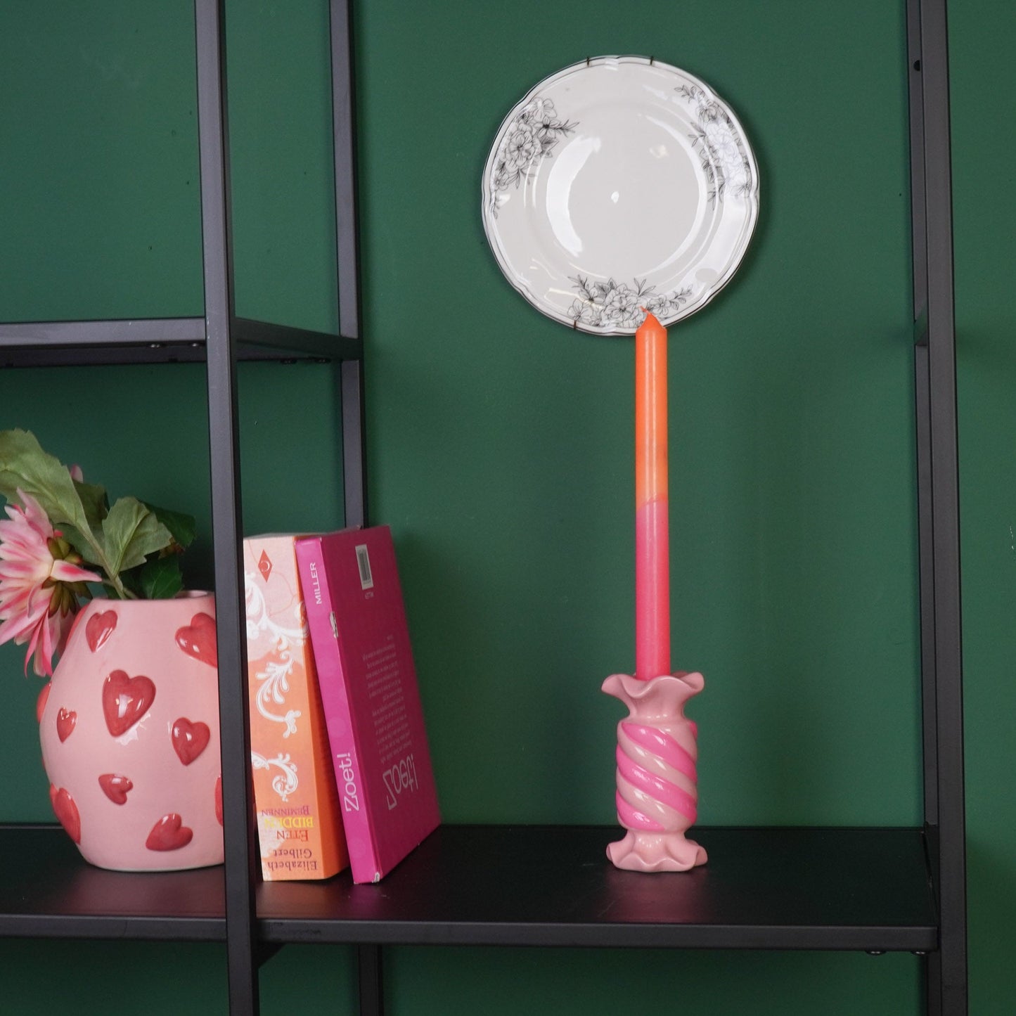 Kandelaar - Toffee Candy - Pink/ Neon -7,5x7,5x13 cm