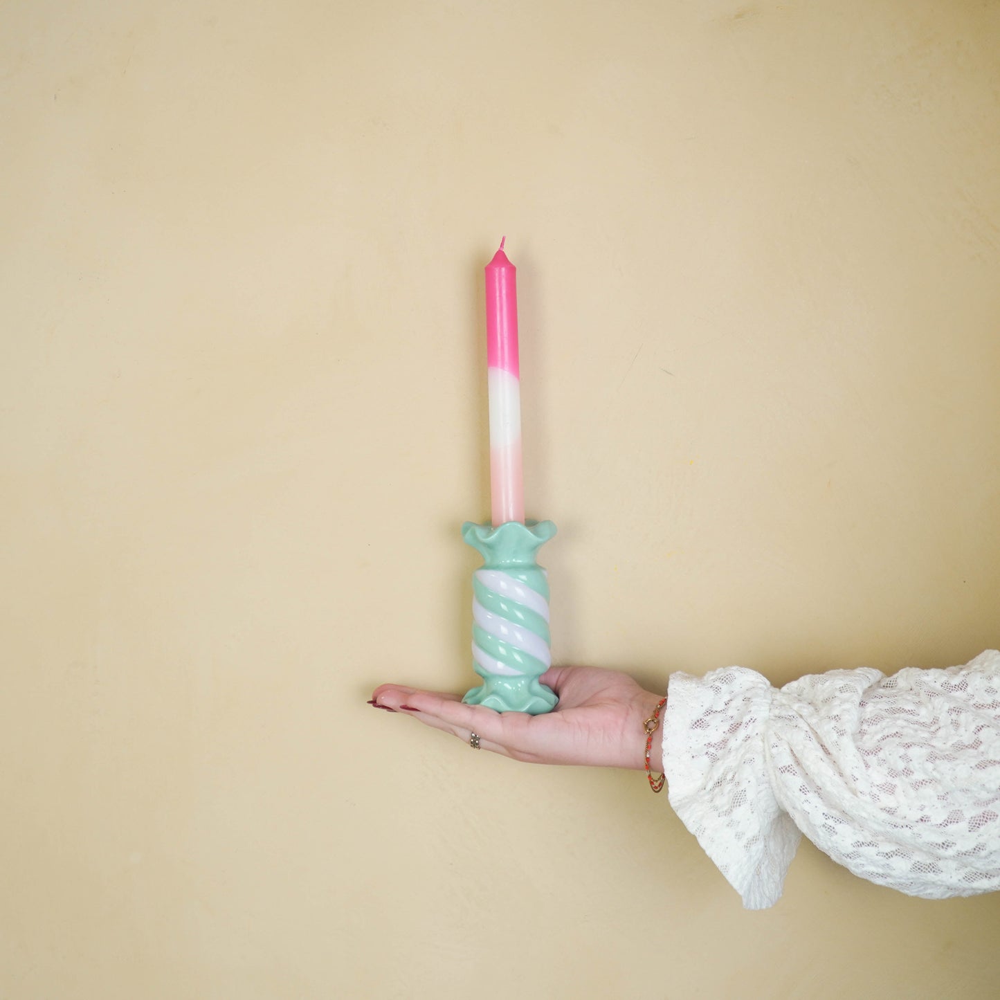 Kandelaar - Toffee Candy - Mint -7,5x7,5x13 cm