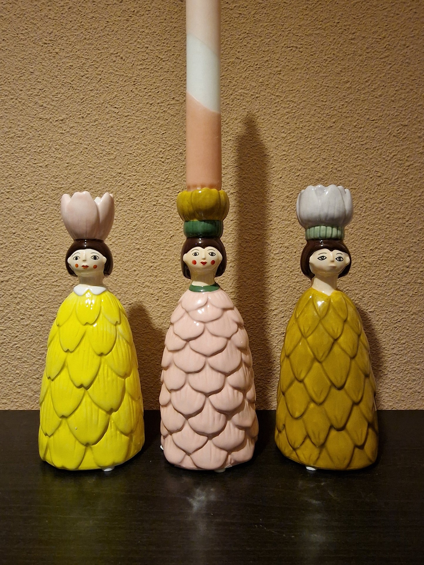 Kandelaar Flower Girl - Kermamiek - Geel - 6.5x7x17.5cm